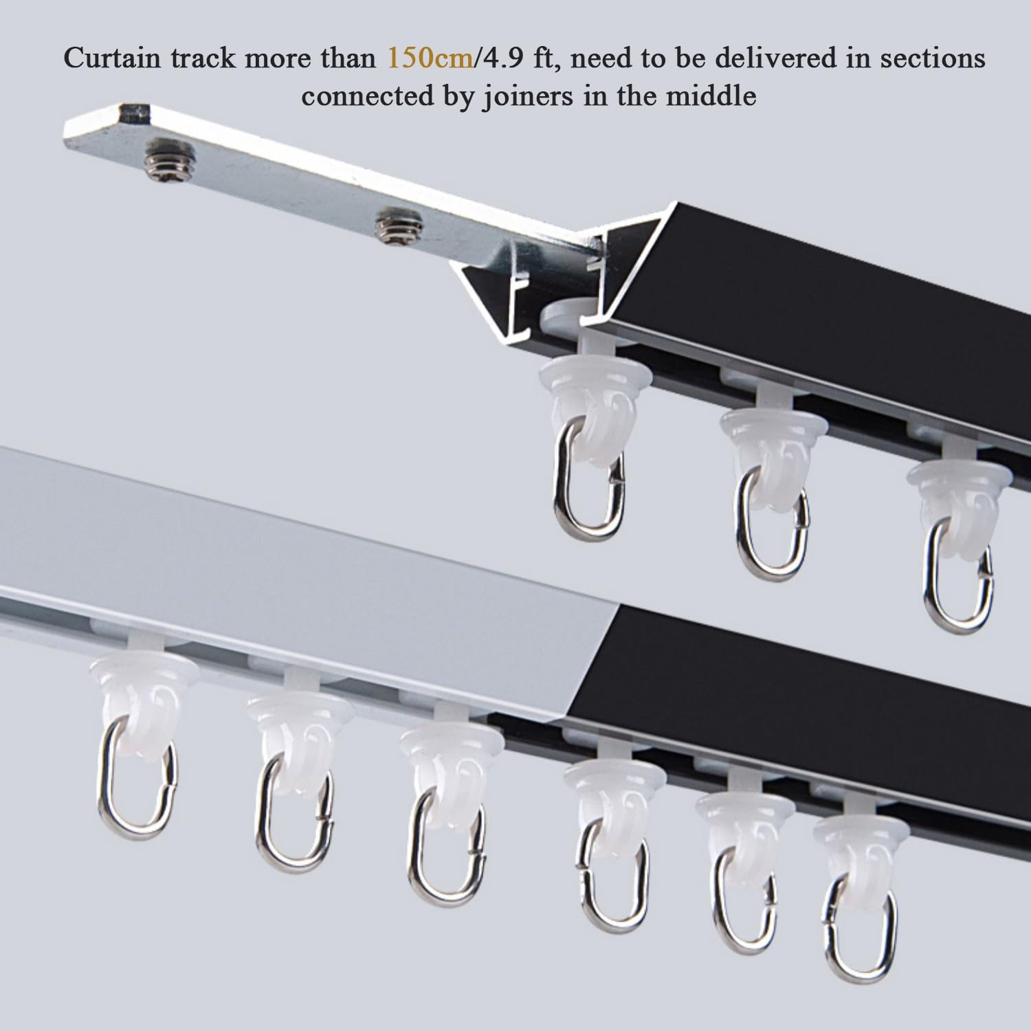 Rail de rideau ultra fin en forme de V monté au plafond - Coude à 90 degrés - Pour fenêtres droites et baies vitrées - Noir - 100 cm - Parfait pour les intérieurs modernes