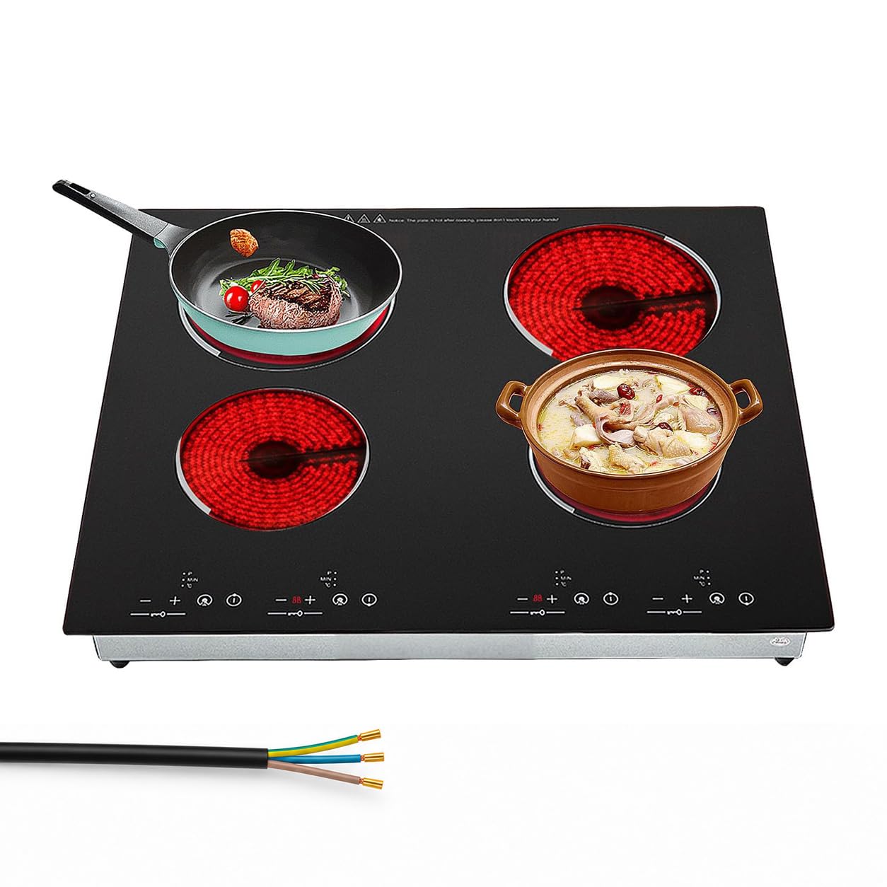 4 Burner Electric Cooktop, 24 Inch Built-in 110V 3000W Hard Wire