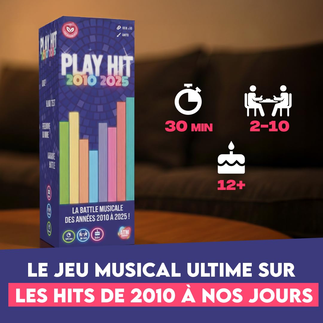 ATM Gaming Play Hit - Lot des 2 Versions - Jeux de Société - Quiz Musiques des Années 90 à 2010 et 2010 à 2025 - Parfait pour Mettre l'ambiance - Jeux de Cartes - Amis et Famille - 2 à 10 Joueurs