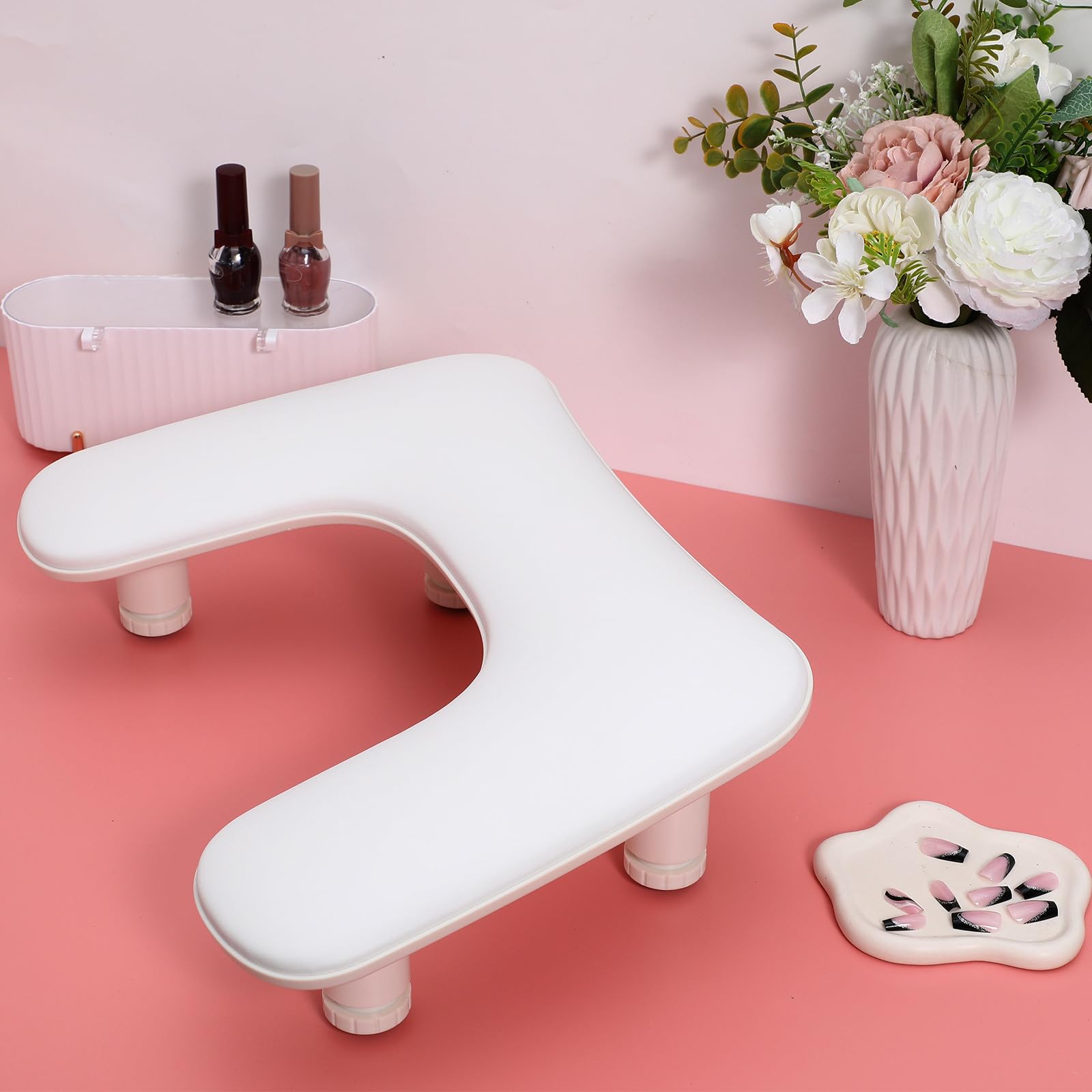 Bracciolo per Unghie a Forma di U Regolabile Bianco Design Confortevole e Smontabile in Plastica e Pu per Manicure a Casa