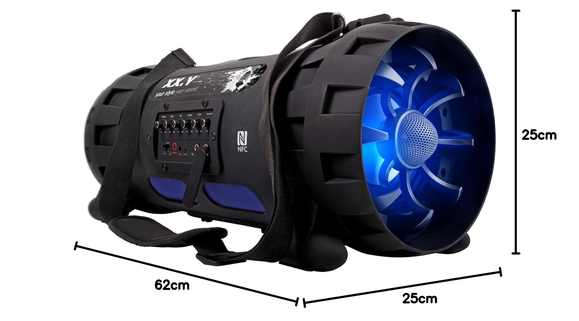 XX.Y P-127J tragbarer Bluetooth Lautsprecher Boom Box (NFC) mit eingebautem Akku/Audio-Eingang für Mikrofon/Musikinstrument/MP3 Player schwarz
