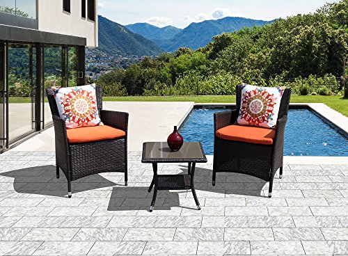 Super Patio Outdoor Patio Wicker End Table Rattan Square Glass Top Wicker Coffee Table Side Storage Table, Aluminum Frame, Espresso Brown #TOP1