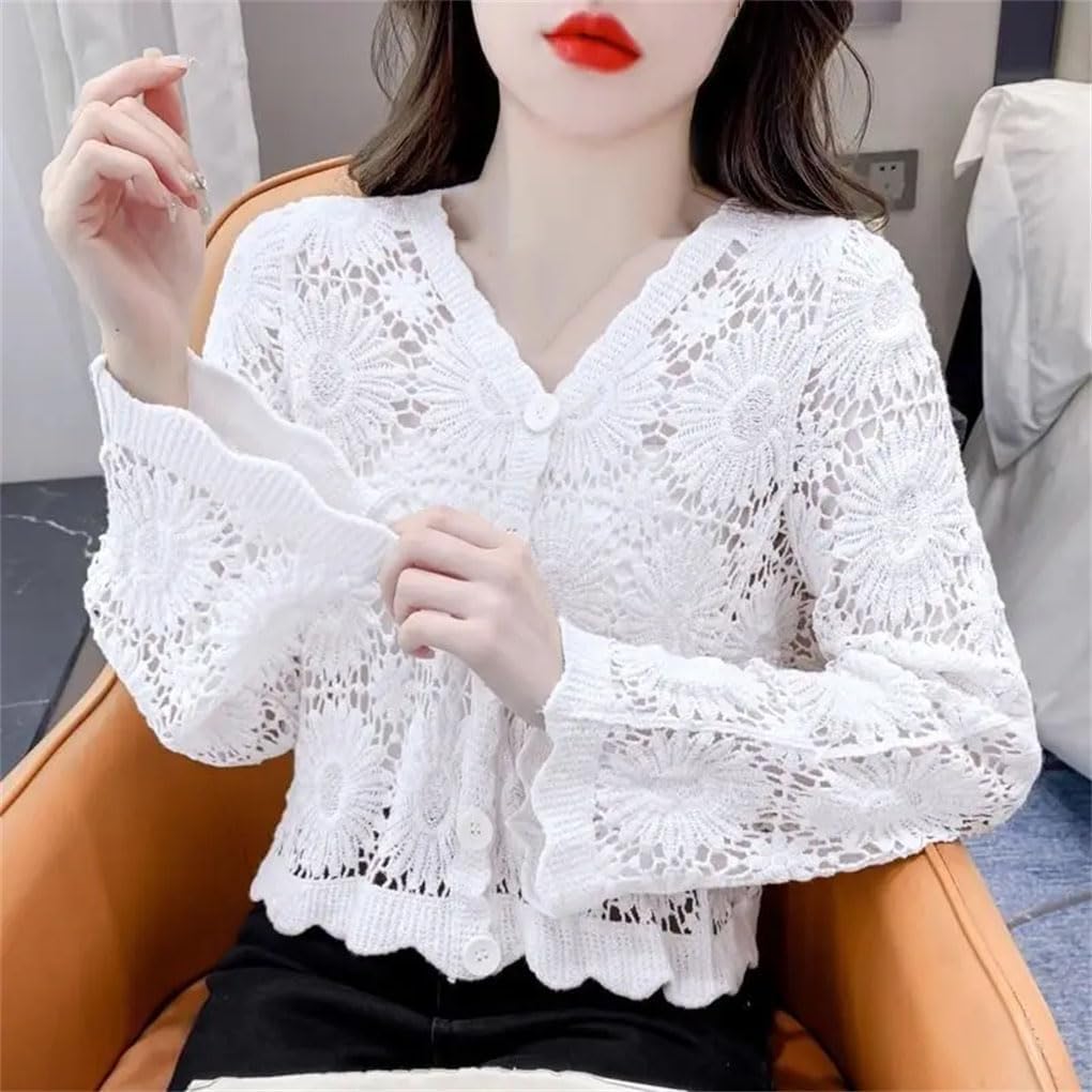 Shawl Outerwear Cardigan Women's Thin Cut Hollowed Out Knitted Small Short Cover Up