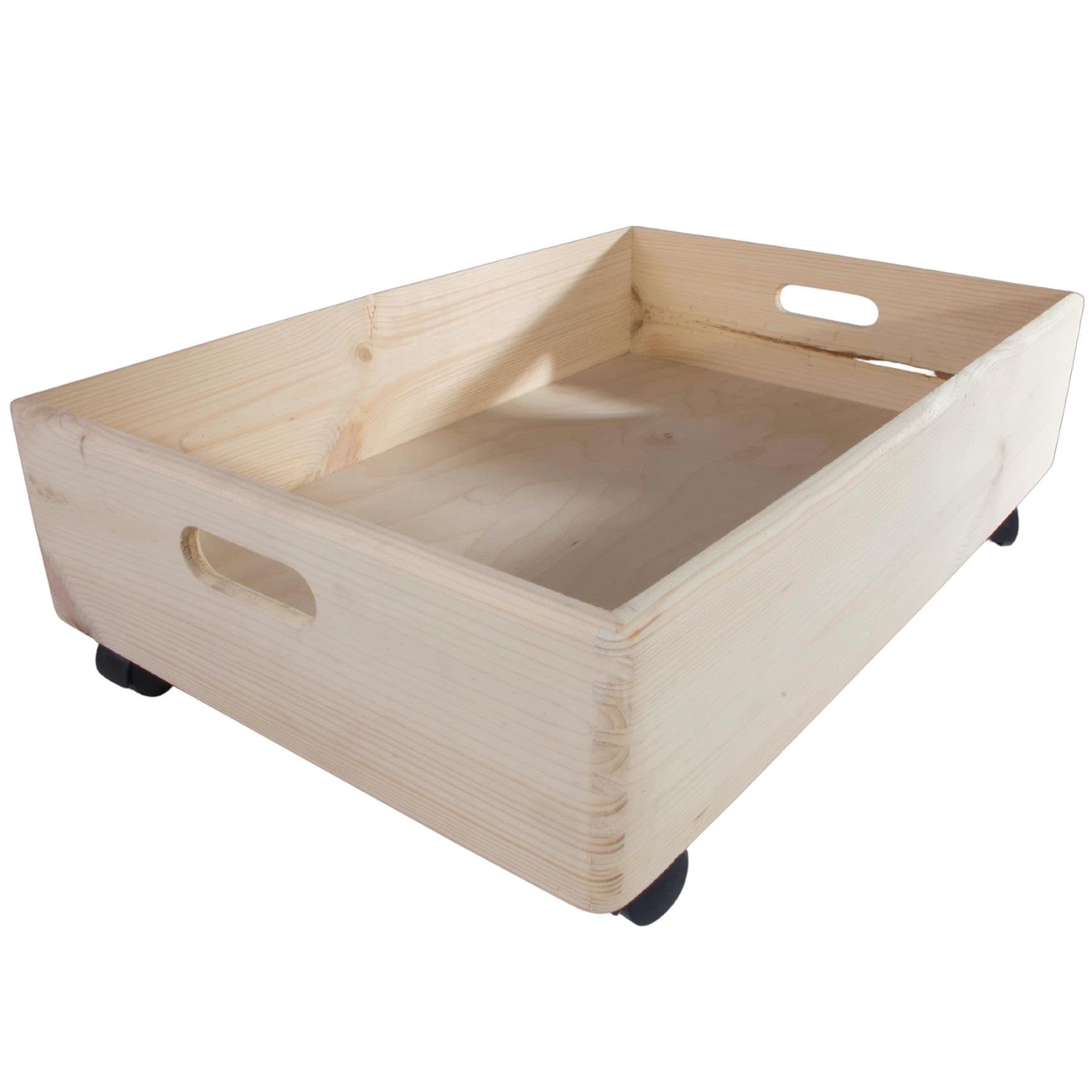Woodeedoo Natural Extra Large Underbed Shallow Storage Crate Box With Wheels | 60 X 40 X 18.5 Cm | Untreated Paintable Pine | No Lid Crate Container Organiser