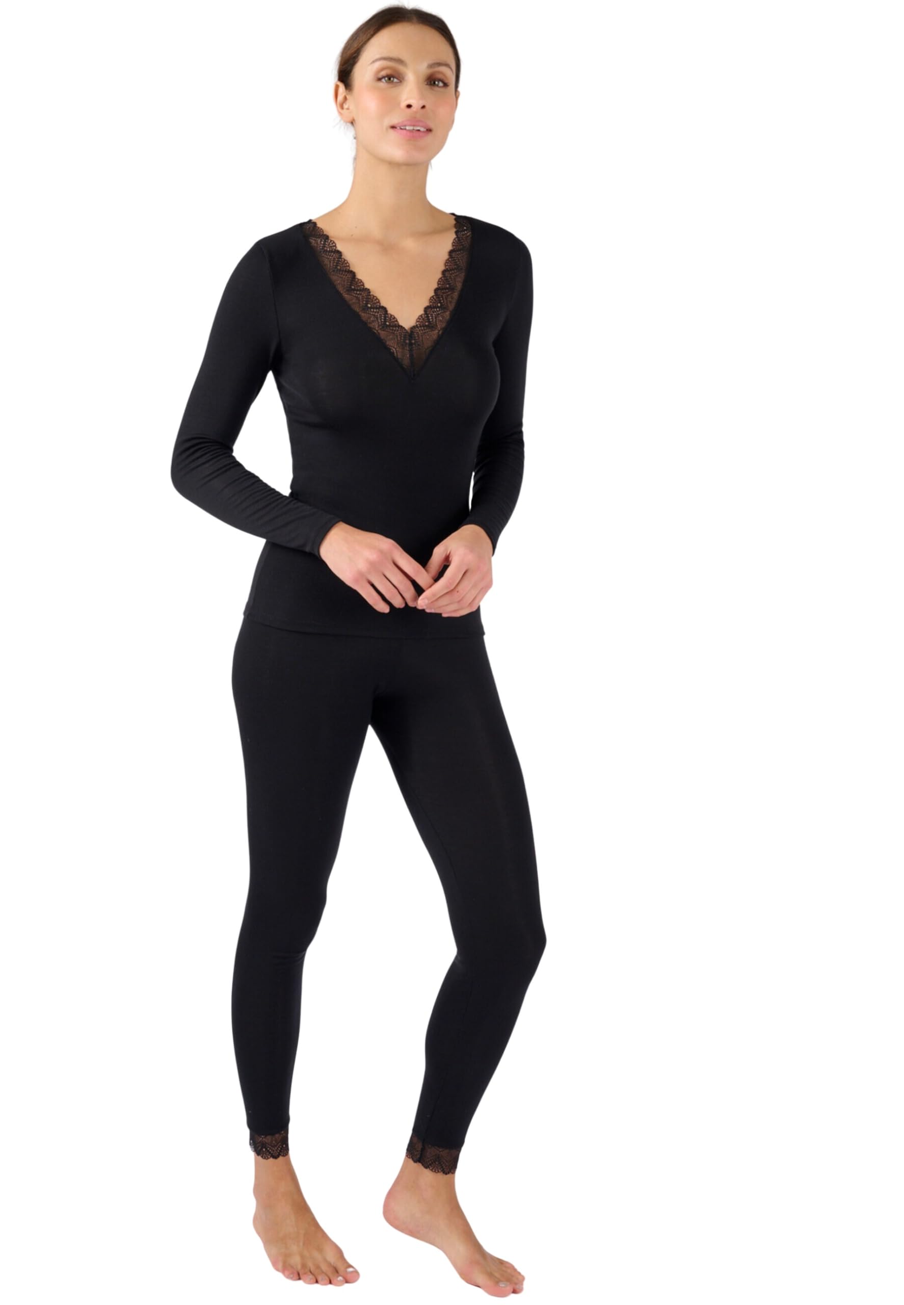 Damart Legging Long Dentelle Thermolactyl Femme Noir