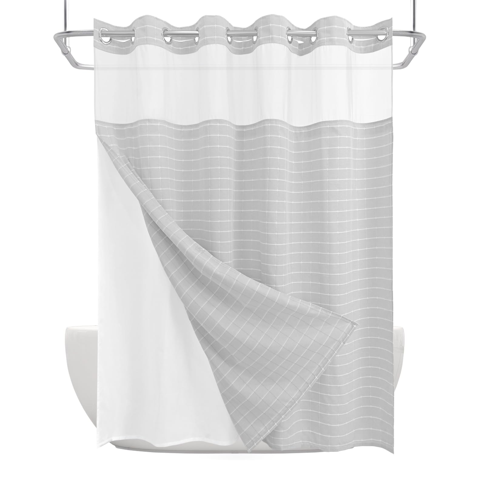 B&Q -  No Hook Shower Curtain 74X72 InJacquard Water-Repellent With Snap-In Liner&magnetsMold Resistant Easy CleanGrey