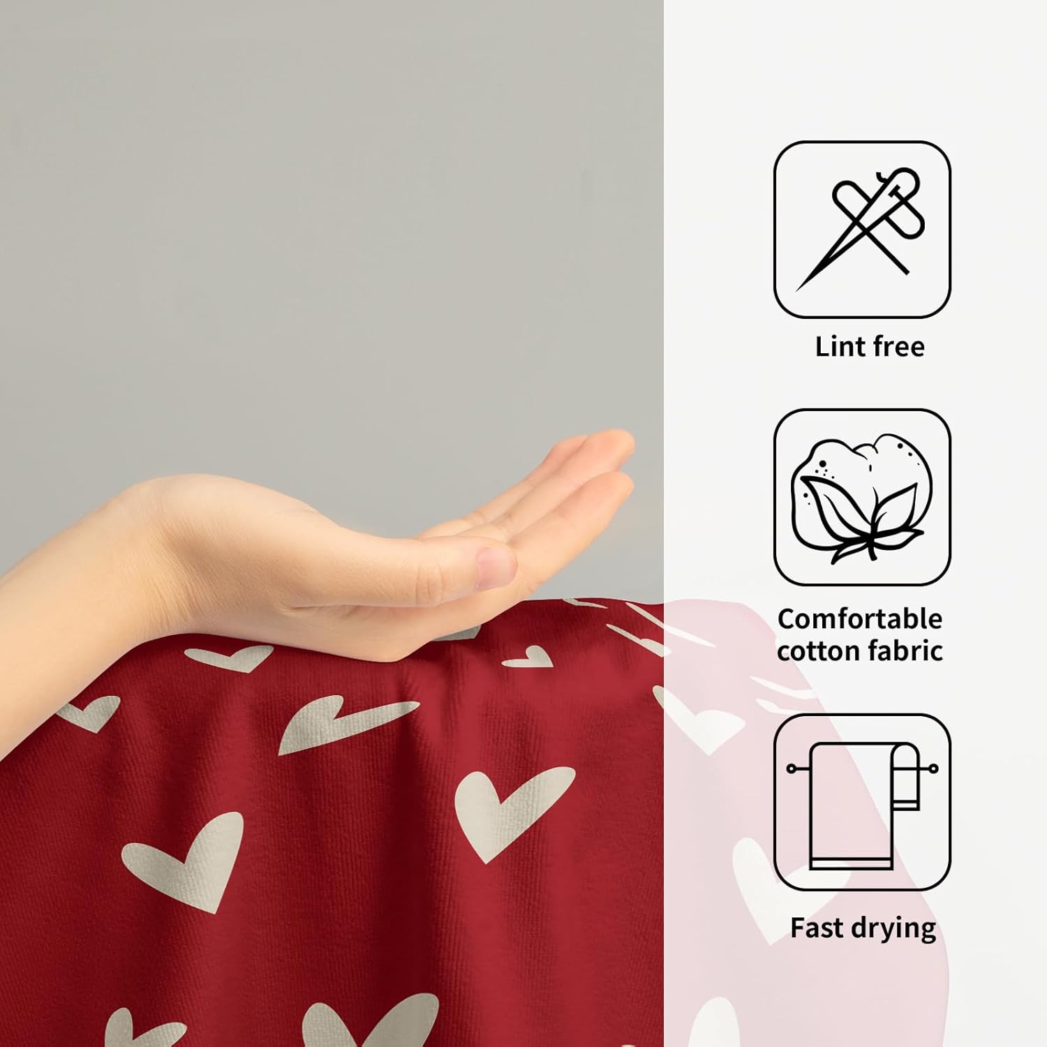 Valentine Hand Towels for Bathroom Set of 2 Red Cream Love Heart Valentine's Day Theme Holiday Print Decorative Handtowels Soft Absorbent Bath Towel for Home Guest Room Hotel Gym Spa - Image 4