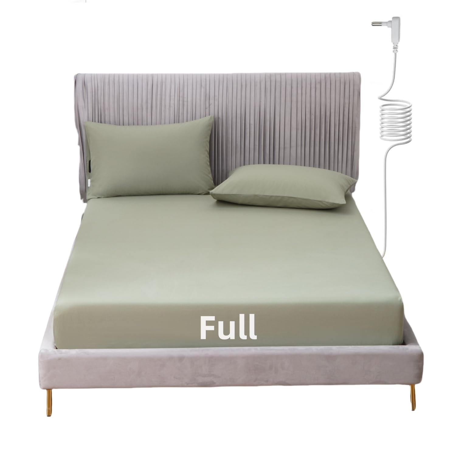 JIUMIWA Grounding Sheet Full Size with 15ft Cord, 90% Organic Cotton + 10% Silver Fiber, Conductive Earthing Bed Sheets for Better Sleep and Wellness, Green