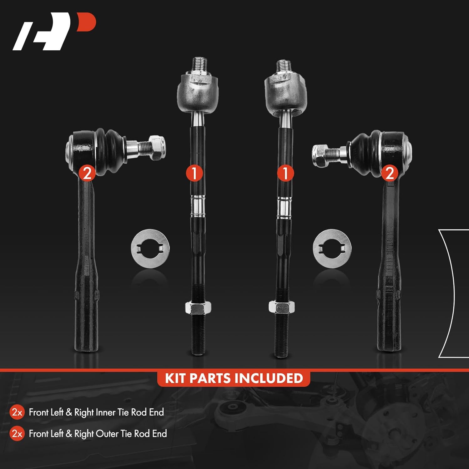 A-Premium Set of 4, Front Inner & Outer Tie Rod End Kit, Compatible with Mercedes-Benz S400 2010-2013, S550 & S600 & S65 AMG 2007-2013, CL550 2007-2008, CL600 2007-2014, CL65 AMG 2008-2014