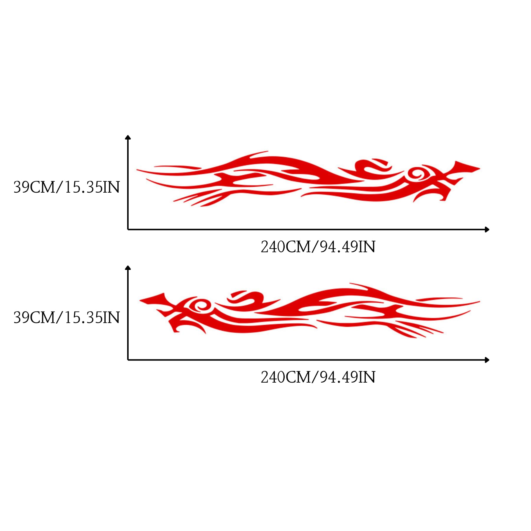 2 Pezzi Auto Adesivi Laterali, Fiamma Corsa Sportiva Strisce in Vinile Auto Adesivi Decorativi della Vita, per Automobile/Camion/SUV(Rosso)