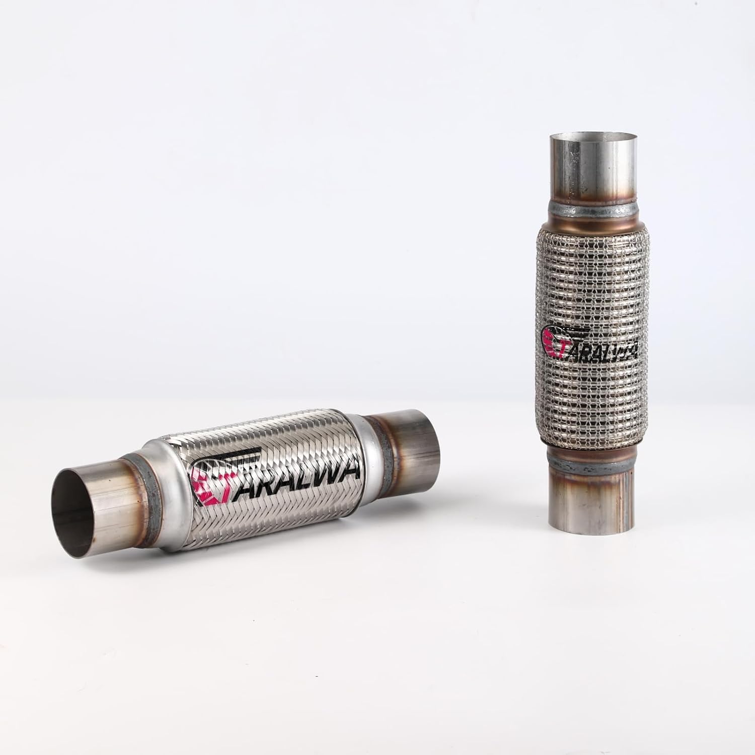 Universal Braided Exhaust Flexible Pipe-Stainless Steel with Nipple(2.5 Inch x 8 Inch w/Ends 12 Inch) for Automotive Repair,2PCS,D812AA