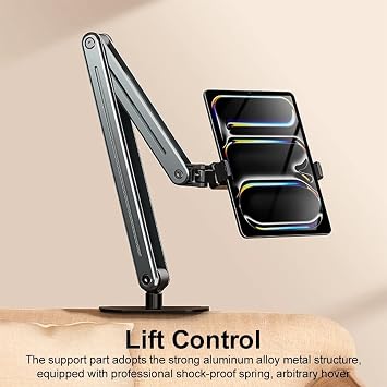 Coverzone Profesyonel iPad ile Uyumlu Tablet 12.9 inçe kadar Uyumlu Telefon Tutucu Yüksekliği Ayarlanabilir Kol Ve Kendinden Açısı Ayarlanabilir 3 Eklemli 360 Derece Siyah Renk P96T (P96T)