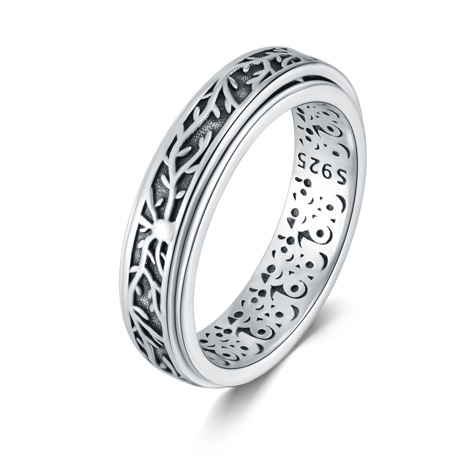 Anillo antiestrés de plata de ley 925 para mujer, anillo giratorio para la ansiedad, regalo para mujeres y hombres, Plata de ley, Sin piedras preciosas