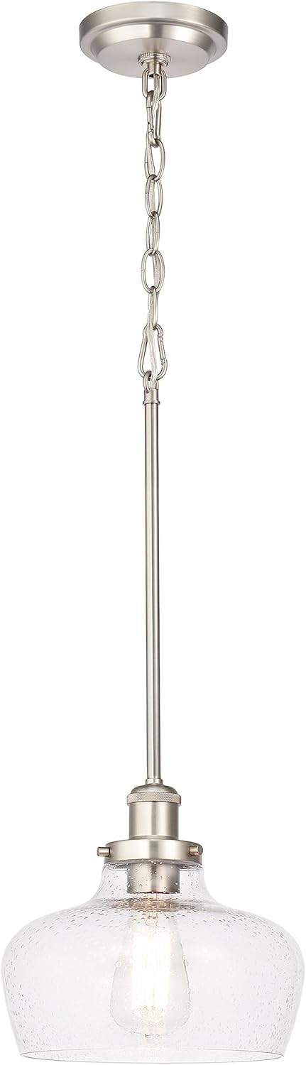 Large Farmhouse Pendant Lights for Dining Room Table Kitchen Island Entryway Foyer, Mid Century Modern Ceiling Hanging Light fixtures with Clear Bubble Glass Shade, Brushed Nickel Finish