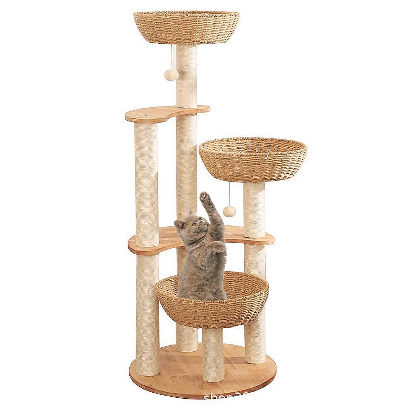 Kratzbaum Turm Mit Lounge & Spieltunnel - Großes Katzenklettergerüst Aus Massivholz