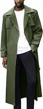 ジャケット・アウター MAXI-LENGTH DOUBLE BREASTED COAT Mens Double Breasted Long Trench Coat Belted Fashion Notch
