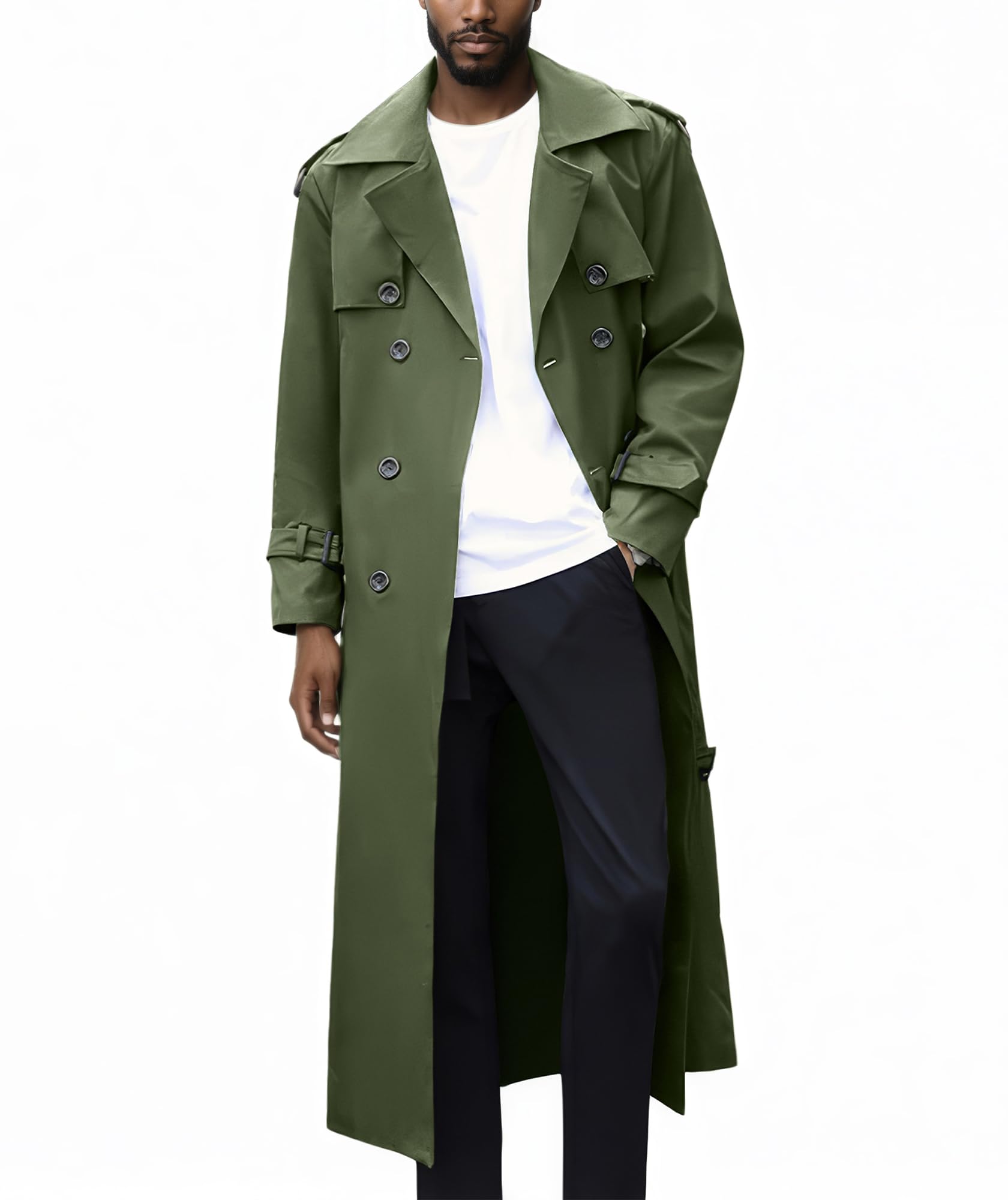 Man’s Double Breasted Trench Coat Oversized Casual Windbreaker Lapel Long Jacket Plush Overcoat.-image-19