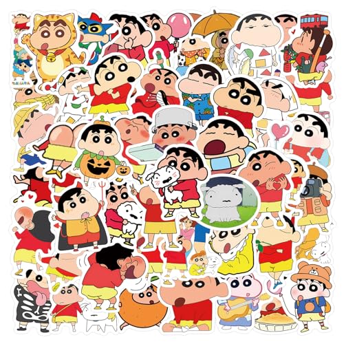 60 pegatinas de dibujos animados japoneses, Crayon Shin-chan Anime Impermeable Vinilo Lindo Pegatinas para Portátil Equipaje Skateboard, Adolescentes Niños