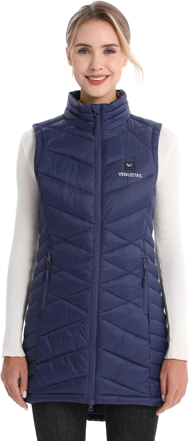 Venustas Women's Quilted Long Heated Vest with Battery, Warm Rechargeable Heating Clothing, Electric Puffer Vest for Ladies - Image 2
