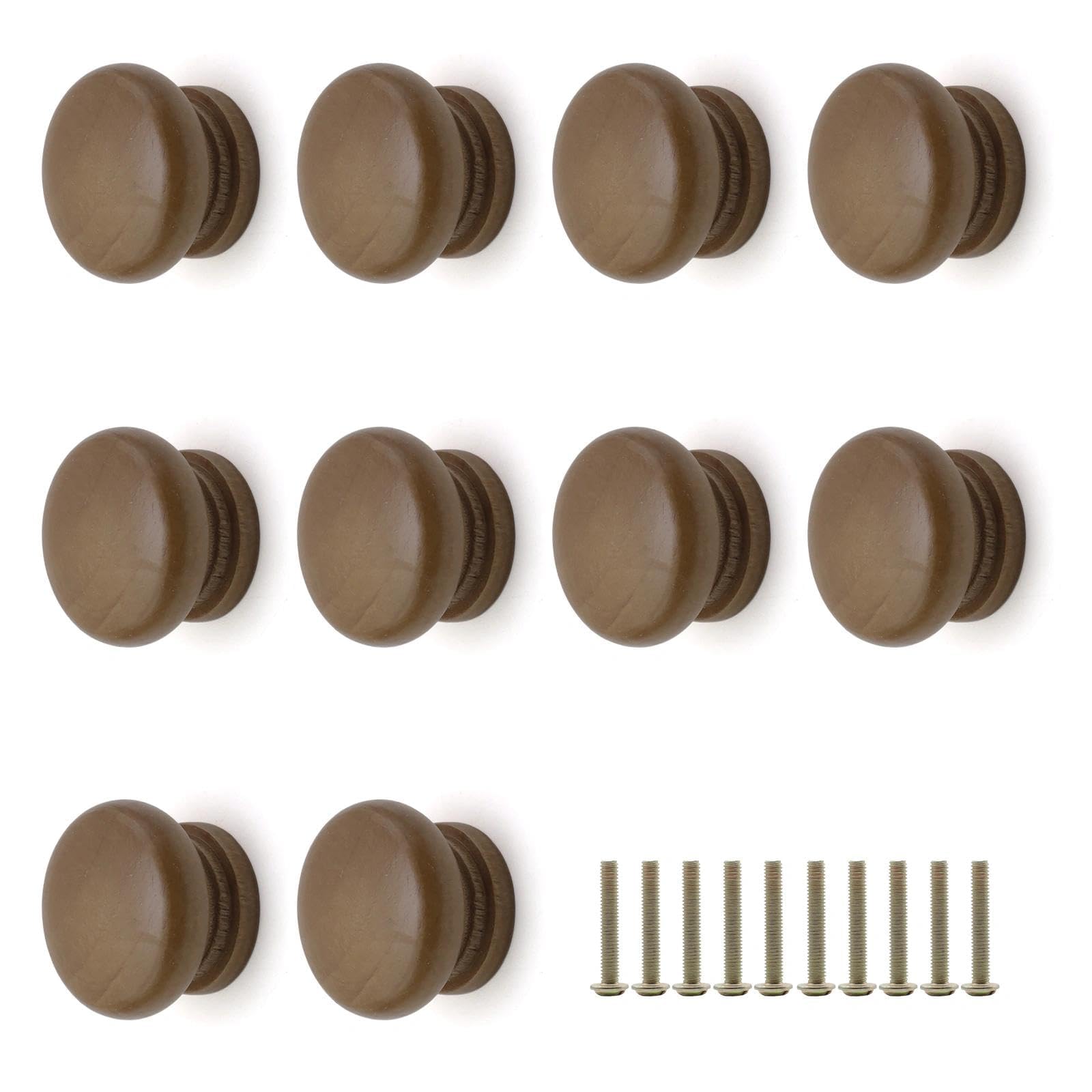 10 Piezas Tiradores Cajones, Color Teca Tirador Armario, Diámetro 32,5 mm, Redondo Pomos Armario, para Armarios, Cajones, Tocadores, Guardarropas