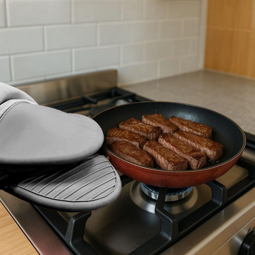 Silicone Oven Mitts and Hot Pads Set – Heat Resistant to 500°F, Waterproof Non-Slip, Easy to Clean, Stain & Odor Resistant, Soft Lining, Kitchen Essentials & Gadgets for Cooking(Silicone Open Grey) image 2