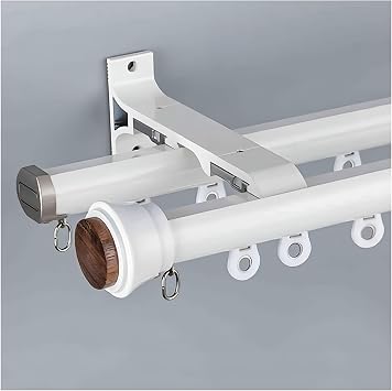 Double Curtain Tracks System/Aluminum Alloy Curtain Rod/Room Divider Curtain Pole/Wall Mounted Curtain Rail/for Privacy in Open RoomsWhite,19.7FT/600CM