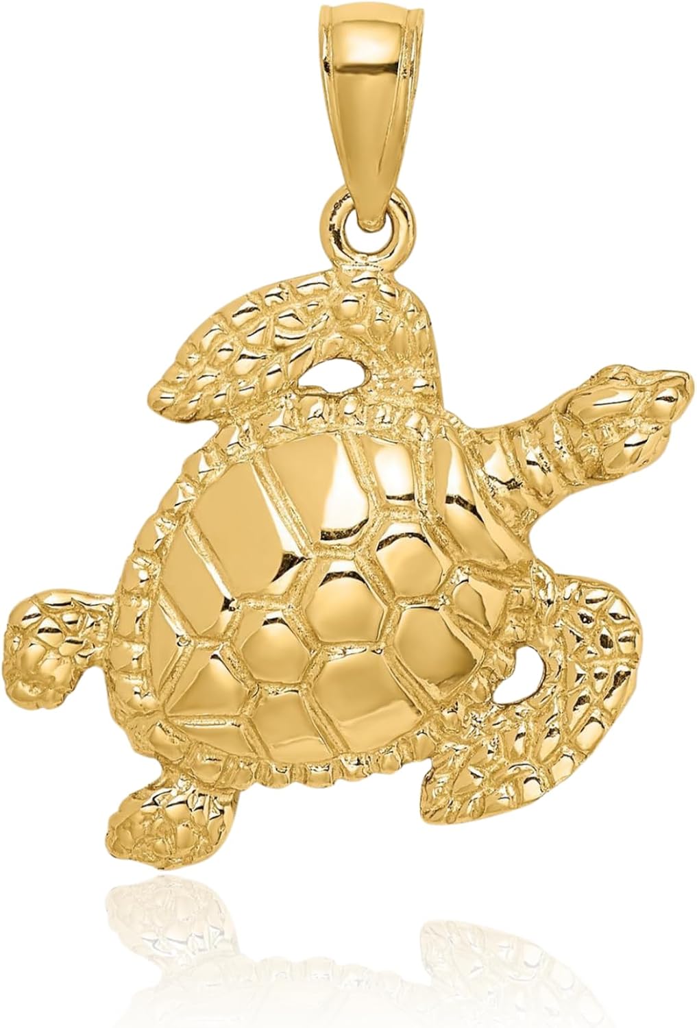IceCarats 14K Solid Yellow Gold Medium Sea Turtle Pendant Necklace 19.5mm 3/4 inch Polished, Textured for her