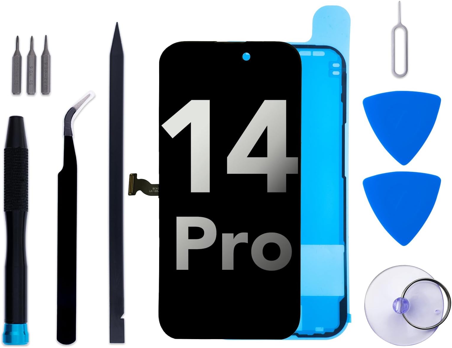 for iPhone 14 Pro Screen Replacement kit 6.1" LCD Display 3D Touch Digitizer Assembly with Frame Adhesive and Repair Tools Compatible with A2650/A2889/A2890/A2891/A2892