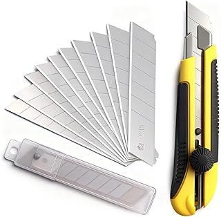 25MM Heavy Duty Utility Knife, Box Cutter with 10pcs SK-5 Retract Blades, Snap-Off Cutters with Rubber Grip for Cardboard, Boxes, DIY Crafts