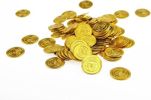 Miniatura 3 de 100 monedas de oro pirata, monedas de oro de juego de plástico para suministros de fiesta de recuerdo de juego, 100 unidades, Oro
