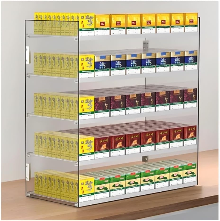 Cigarettes Organiser Holder, Wall Mounted Cigarette Rack, Acrylic Automatic Cigarette Pusher, Suitable for Convenience Stores, Supermarkets, Retail Stores, Coffee Shops (Clear 92x27x65cm)