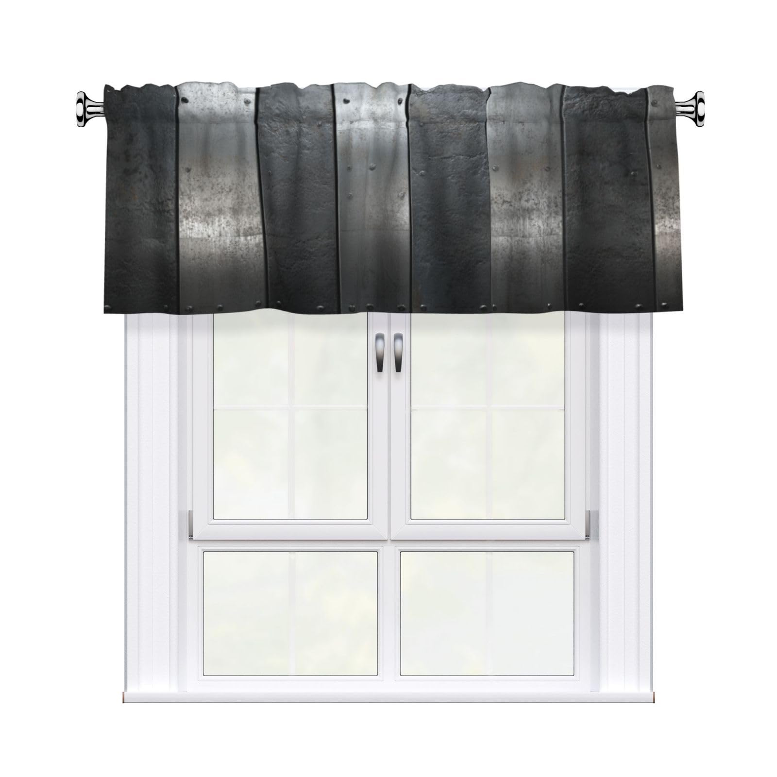 Woshuwo Simple Metal Surface Valances For Windows Rod Pocket Window Treatment Short Curtains For Kitchen Living Room Bedroom Decor 54x18in