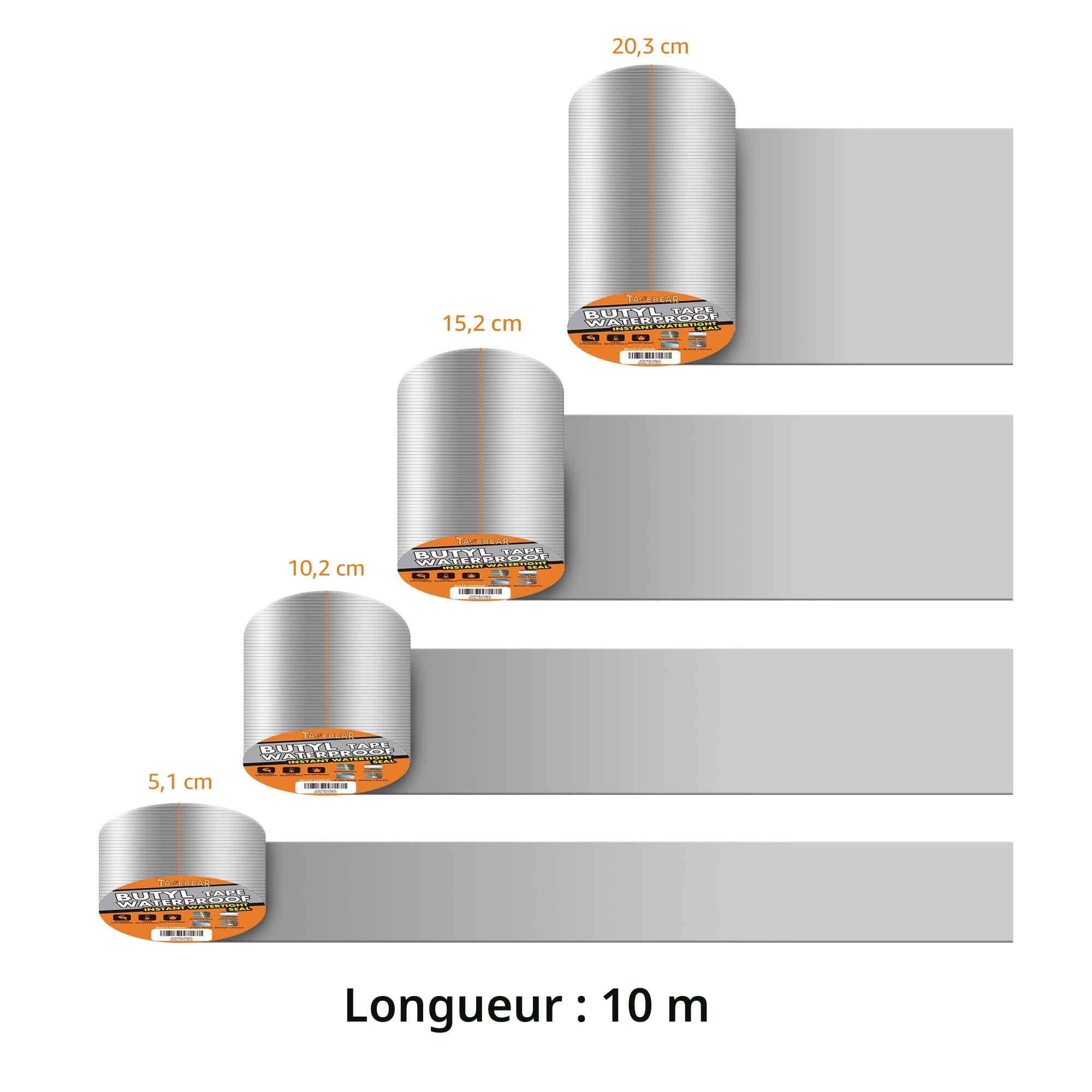 TAPEBEAR Ruban Butyle Étanche 50mm x 10m, Ruban Aluminium Imperméable Réparation Toit