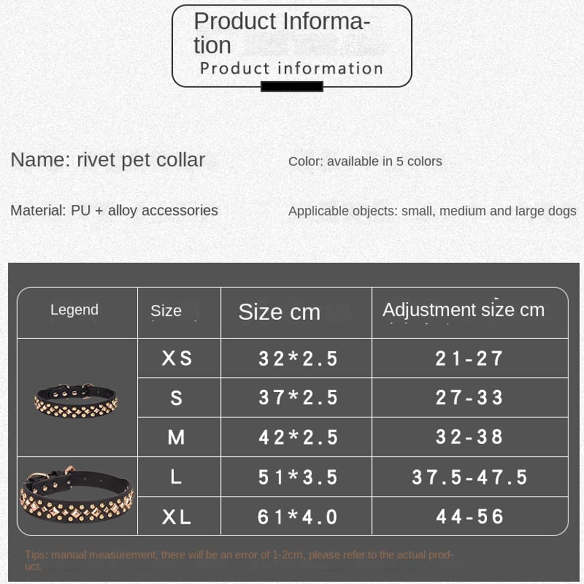 haoyueer Spiked Dog Collar Soft Pu Leather Mushrooms Rivet Spike Studded Dog Collar Adjustable Puppy Collars (M, Brown) - Image 2