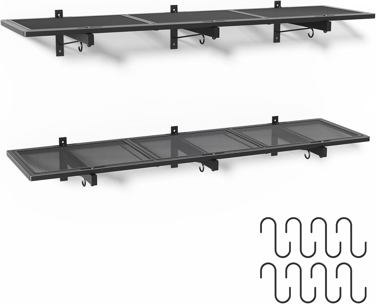 2 Pack Garage Wall Shelving, 1x3.85ft Heavy Duty Garage Shelving Wall Mounted 320 lbs Load Capacity, Black Garage Storage Shelves Floating Shelves for Basement, Shop, Shed