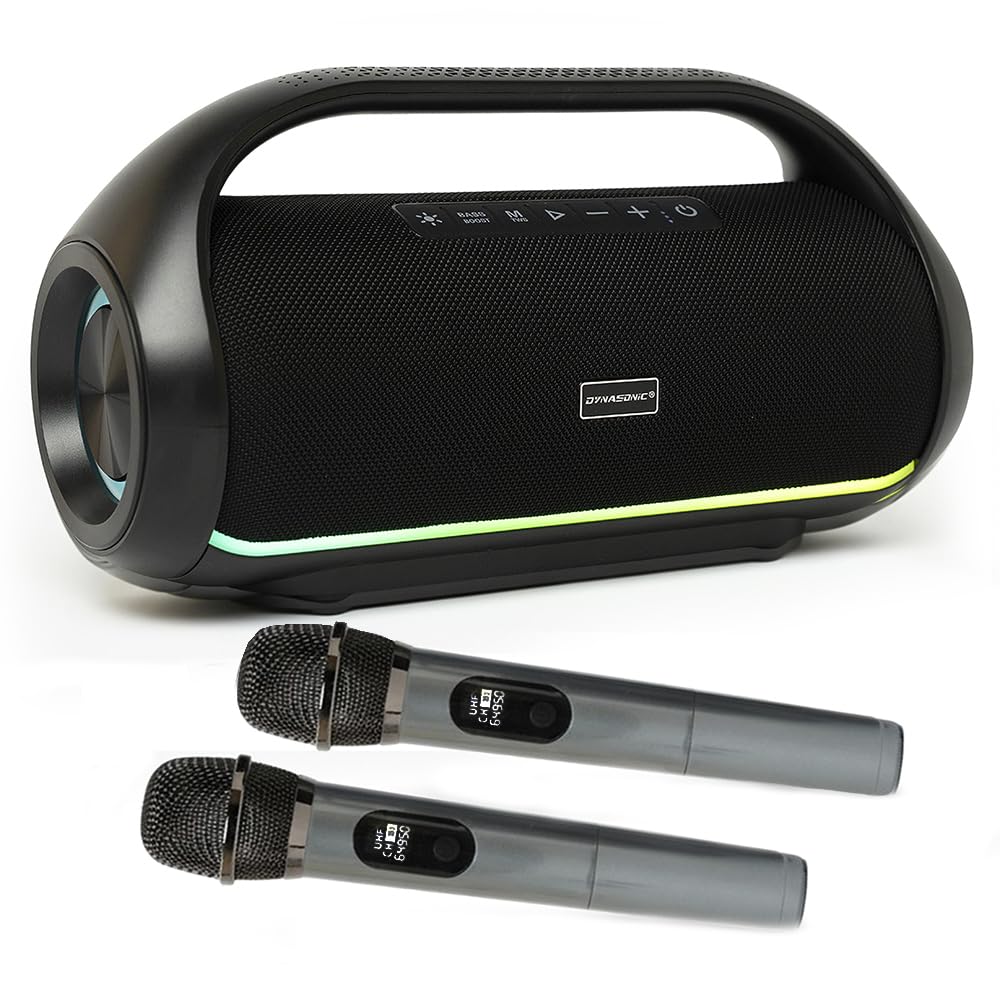 DYNASONIC S90 - Altoparlante Bluetooth portatile impermeabile IPX5. Altoparlante wireless per esterni. Stereo senza fili. Potente lettore audio con luci LED integrate. Micro-SD, USB.