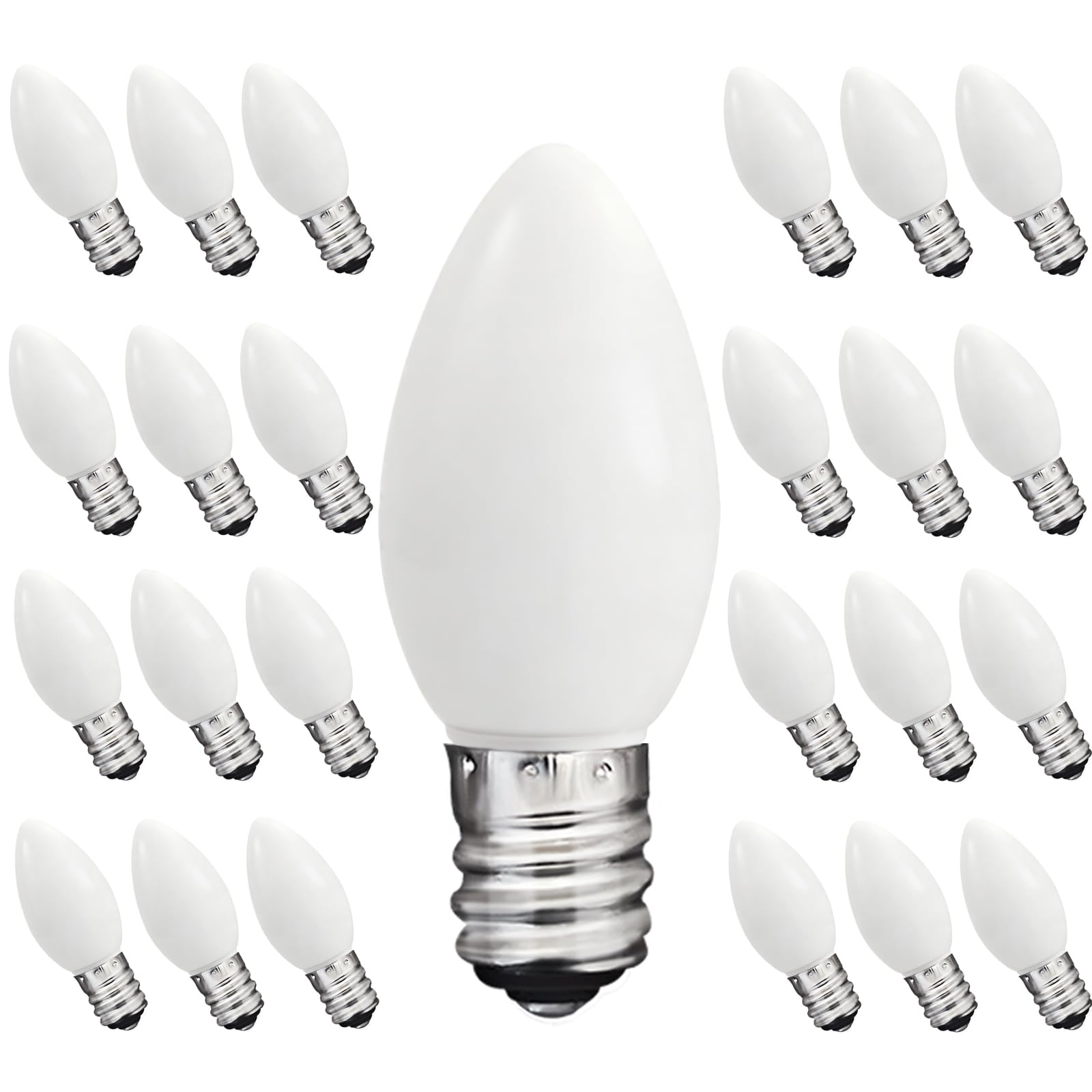 C7 LED White Replacement Bulbs,25 Pack 0.6w White Christmas Light Replacement Bulbs With E12 Base,Warm White Light Bulbs For Candelabra Window Candle
