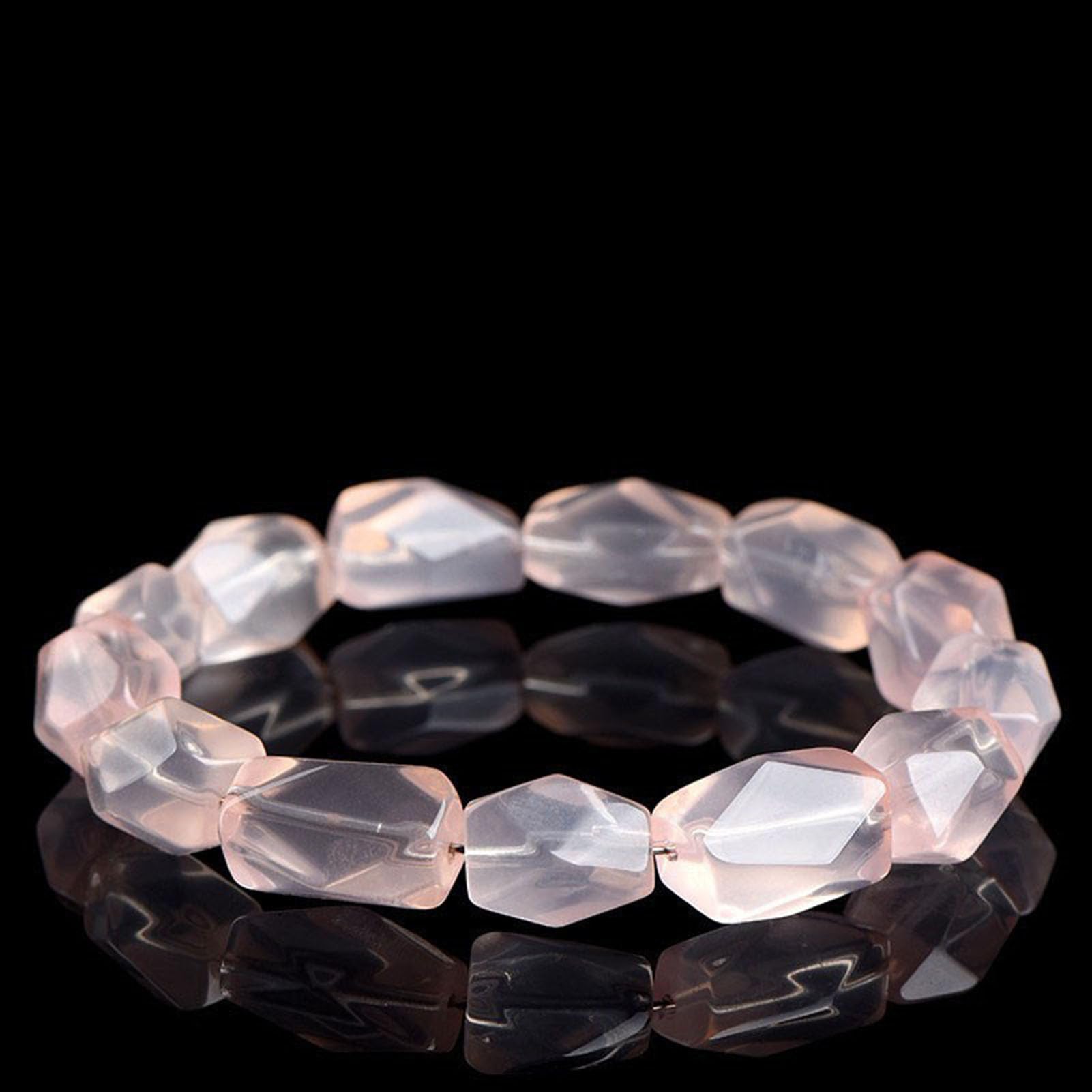 Pulsera elástica de Piedras Preciosas Rosas de Forma Irregular Natural, Pulseras Naturales, Pulsera de Cuarzo Rosa, para Amor, energía Positiva, meditación Unisex, Yoga Equilibrio,9 * 14MM