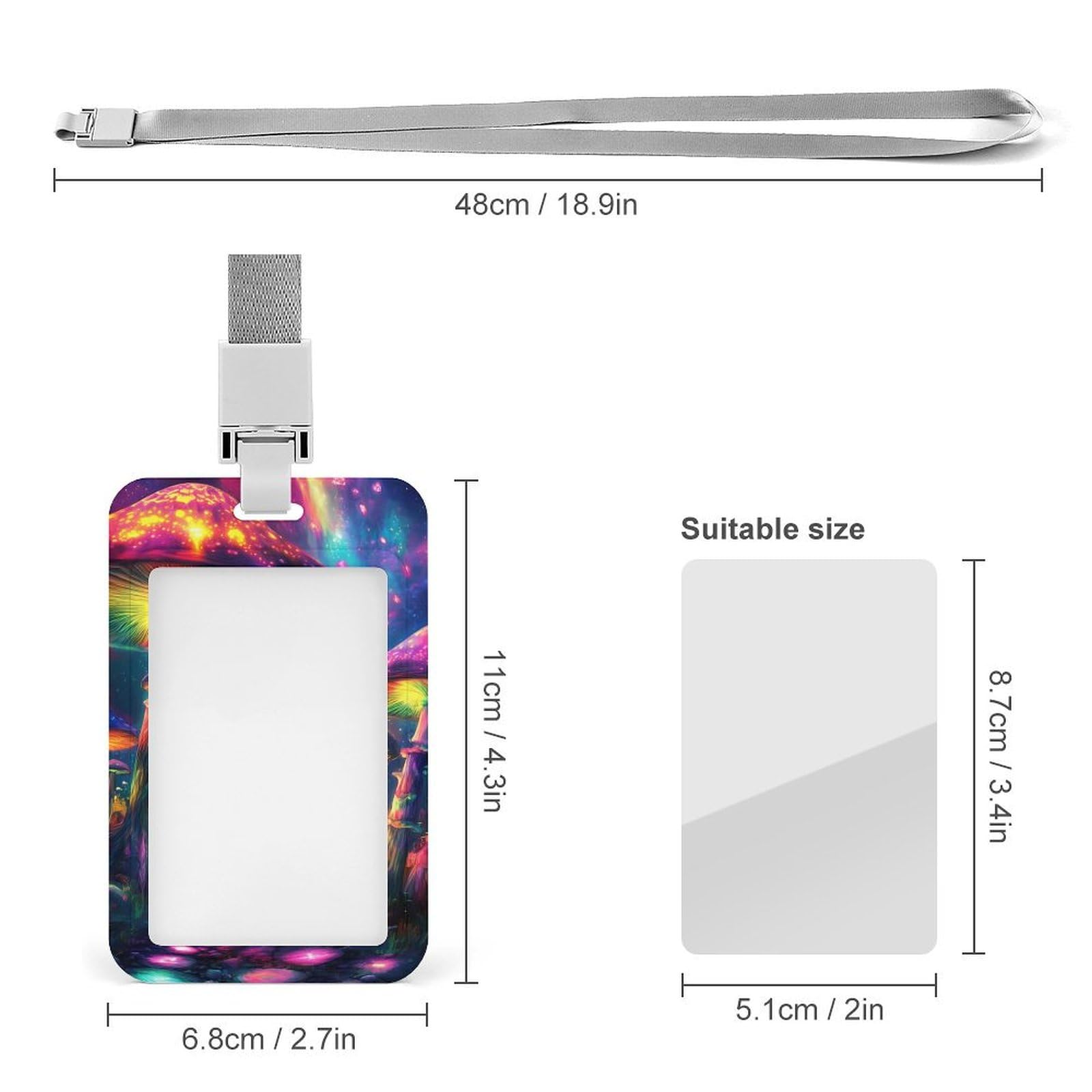 Tie Dye Mushroom Print ID Badge Holder with Lanyard Vertical ID Card Holder for Travel Office Work