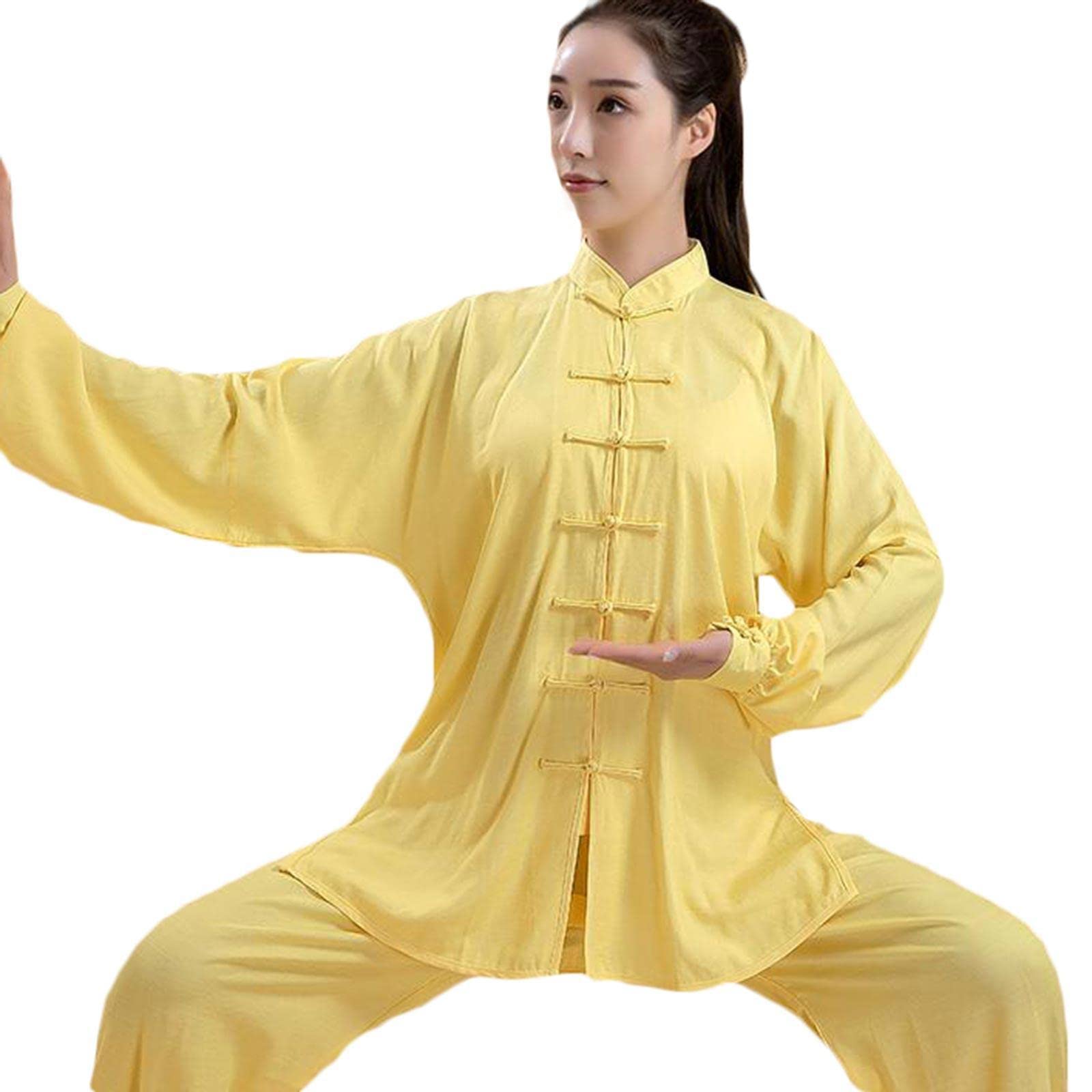 Tai Chi mundur mężczyźni kobiety sztuki walki ubrania treningowe kung fu zestawy strojów tradycyjne skrzydło chun mundur topy dole, żółty, L