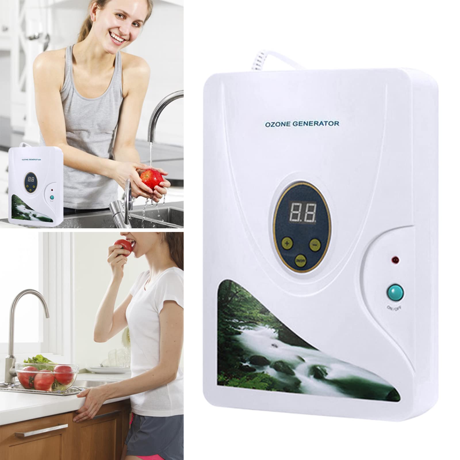 Generador de ozono máquina de limpieza, generador de ozono multiusos 600 mg/h, con función de temporizador e indicador LED, para la limpieza de aire y agua, para frutas, verduras