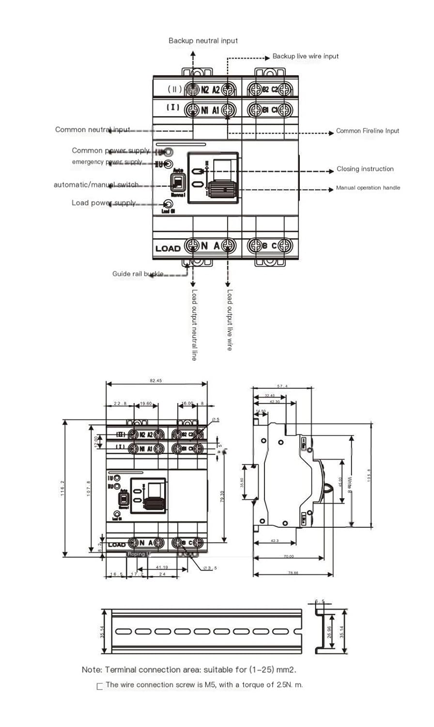 HONGTONGAAD G2R-63 ATS Wiring Diagram and Dimensions
