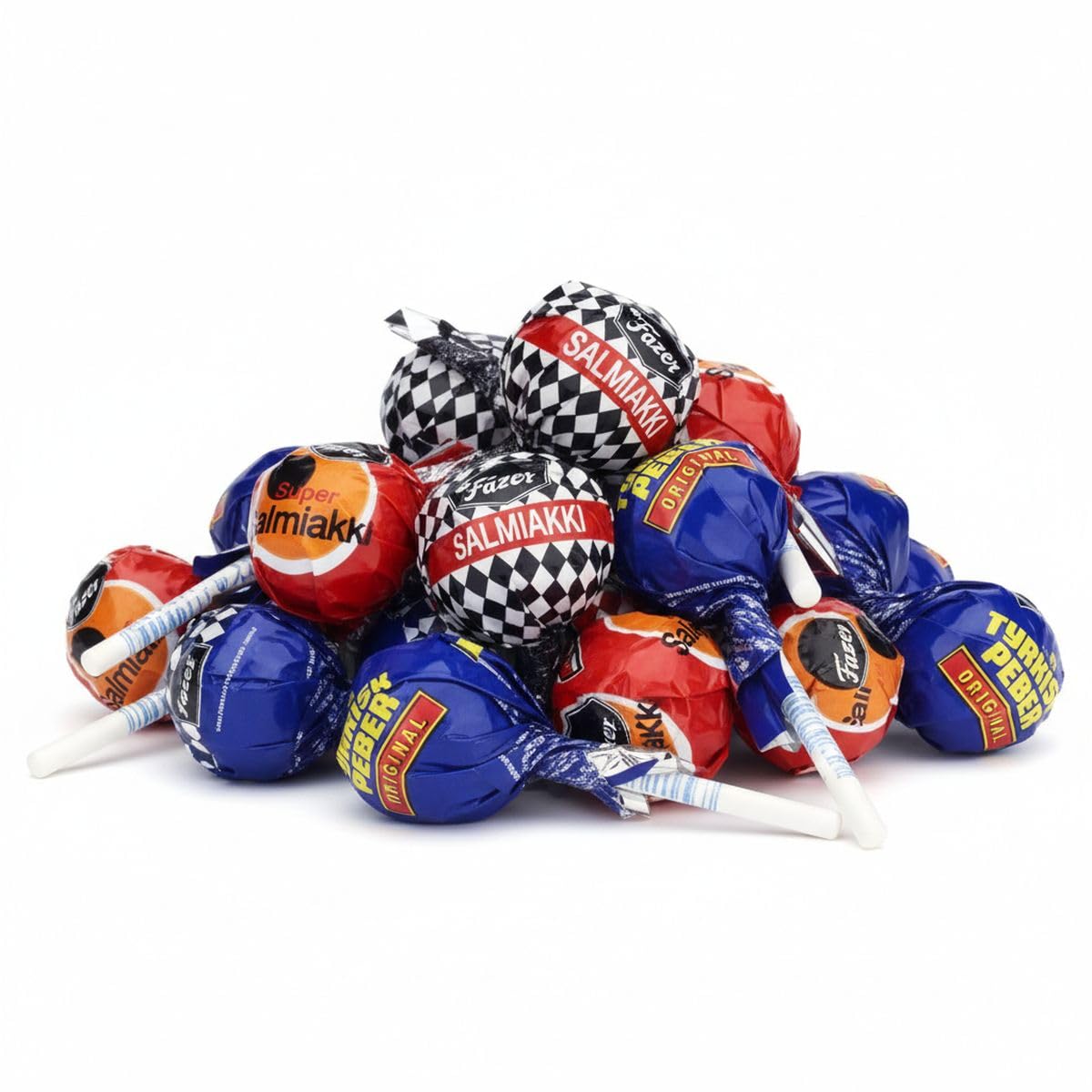 15 pcs x 9g of Fazer Salmiakki Lollipop Mix - (Super Salmiakki - Salmiakki - Tyrkisk Peber Original) - Finnish - Salmiak - Salty Liquorice - Licorice - Hard - Boiled - Caramel - Candies - Sweets