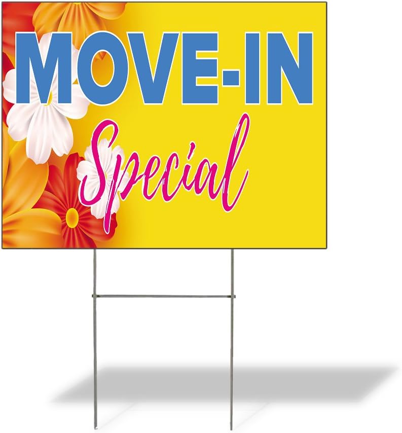 Fastasticdeals Weatherproof Yard Sign Move in Special Advertising Printing Yellow Lawn Garden 24x18 Inches 2 Sides Print