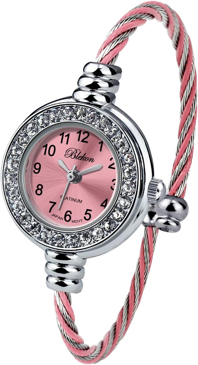 Collections Women's Cuff Watch - Round Analog Display Arabic Numbers 23mm Case Wire Bracelet Watch for Women Elegant Cable Cuff Bangle Wrist Watch