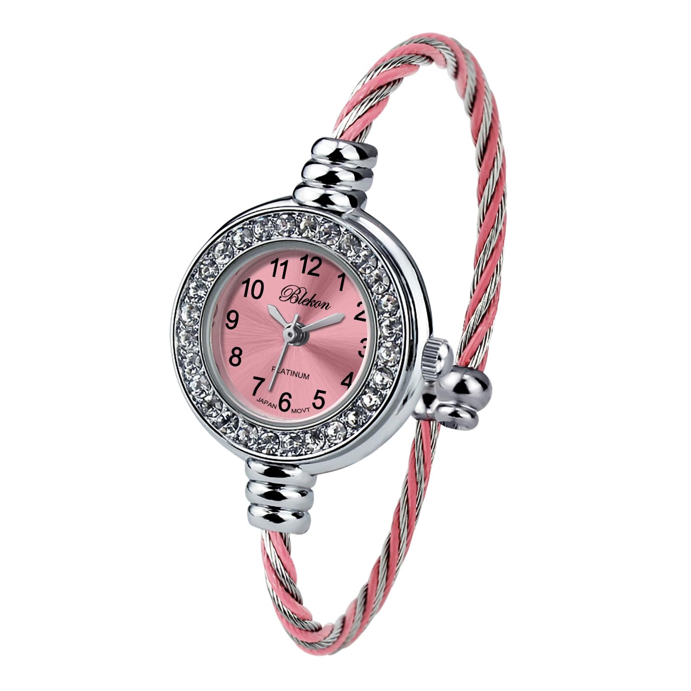 BlekonCollections Women's Cuff Watch - Round Analog Display Arabic Numbers 23mm Case Wire Bracelet Watch for Women Elegant Cable Cuff Bangle Wrist Watch