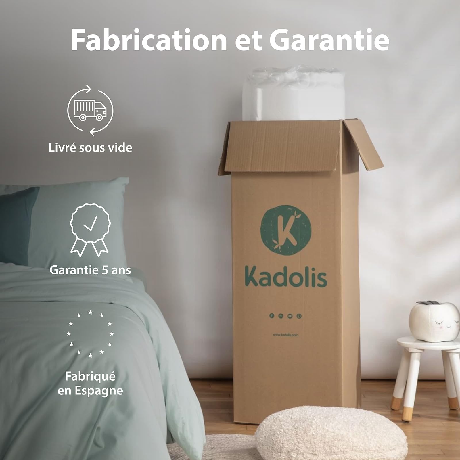 Kadolis - Matelas Bébé 70x140x10 cm Aloe R – Matelas Ferme Nouveau-né - Matelas lit bébé déhoussable - sans Traitement Chimique - Certifié Oeko-Tex