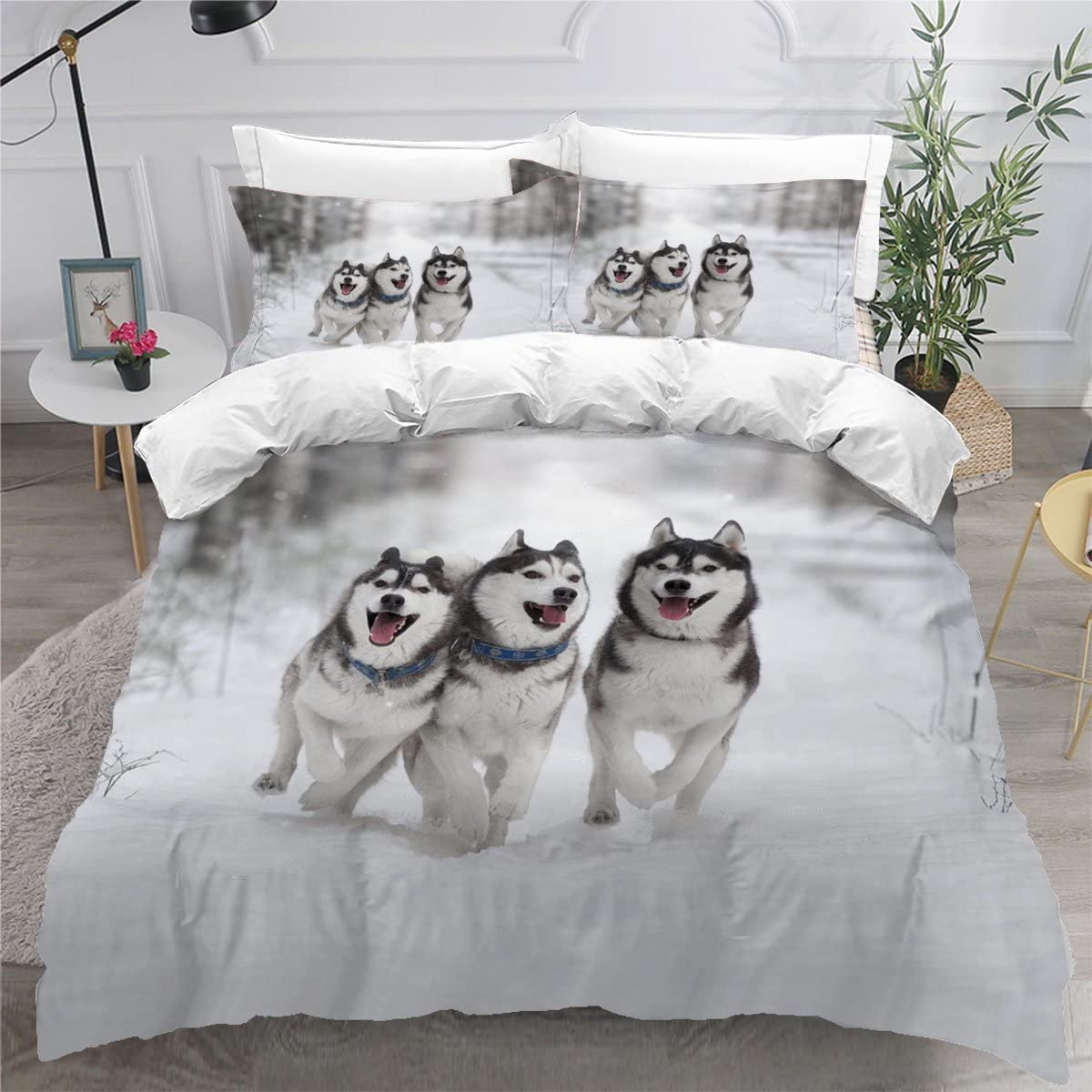 Housse de couette 220x240 Husky parure lit adulte microfibre