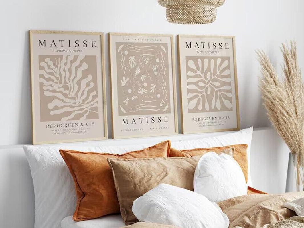 Neutral Abstract Matisse Wall Art Set Of 3 Beige Cream Frameless Posters (A2 Size 42cmx59.4cm)