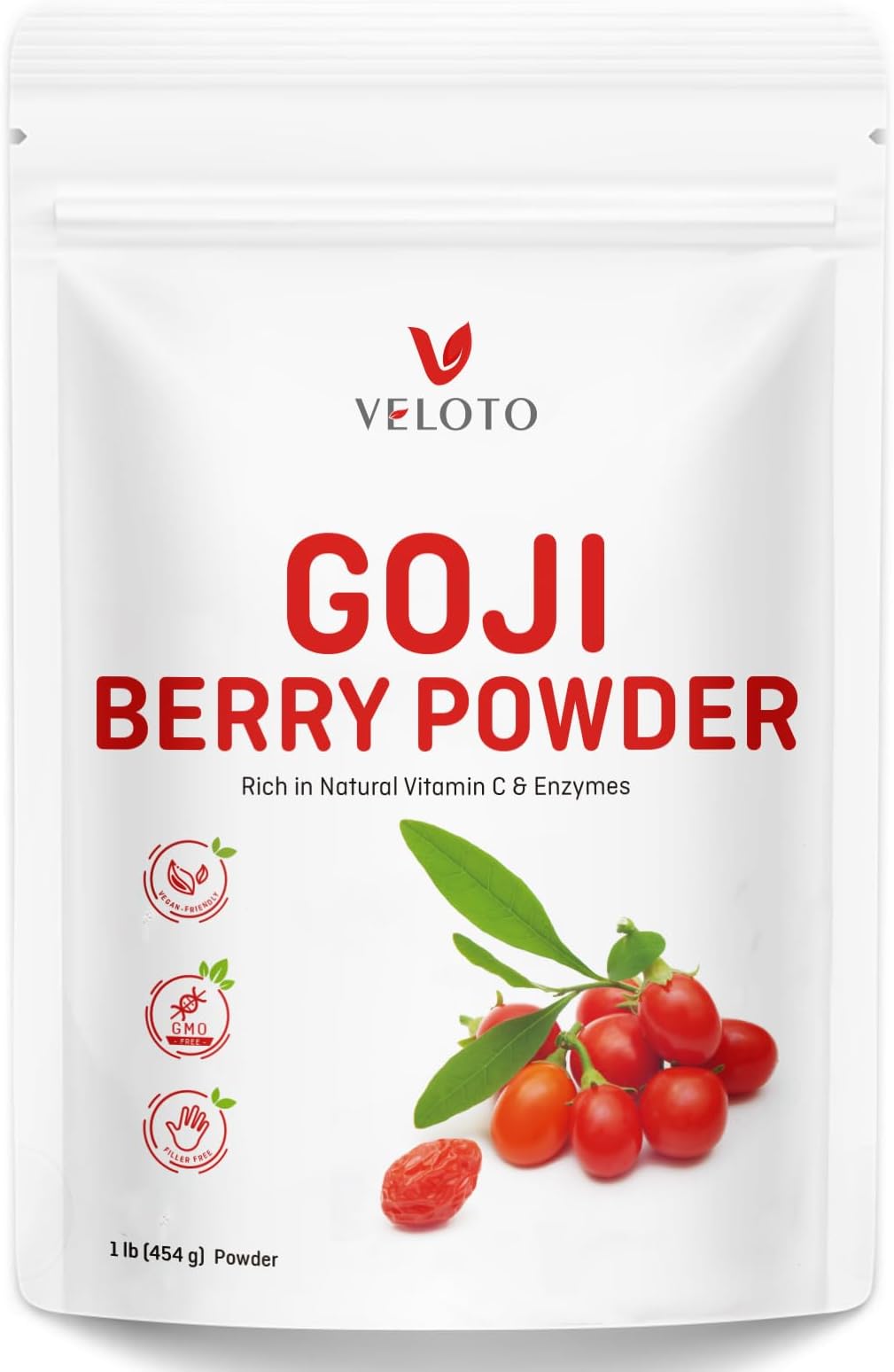 VELOTO Goji Berry Powder, Wolfberry Extract 10:1 Pure Goji Berry Herbal Extract Powder for Eye Health, Natural Vitamin C Antioxidant, Non-GMO, Gluten-Free, Sulfate Free, 1lb (16Oz)
